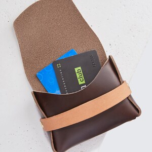 Cartera de cuero Horween para cualquier cosa / Estuche/bolsa pequeña de cuero Chromexcel marrón, billetera de bolsillo frontal, billetera de cuero sin costuras/monedero, Era imagen 2