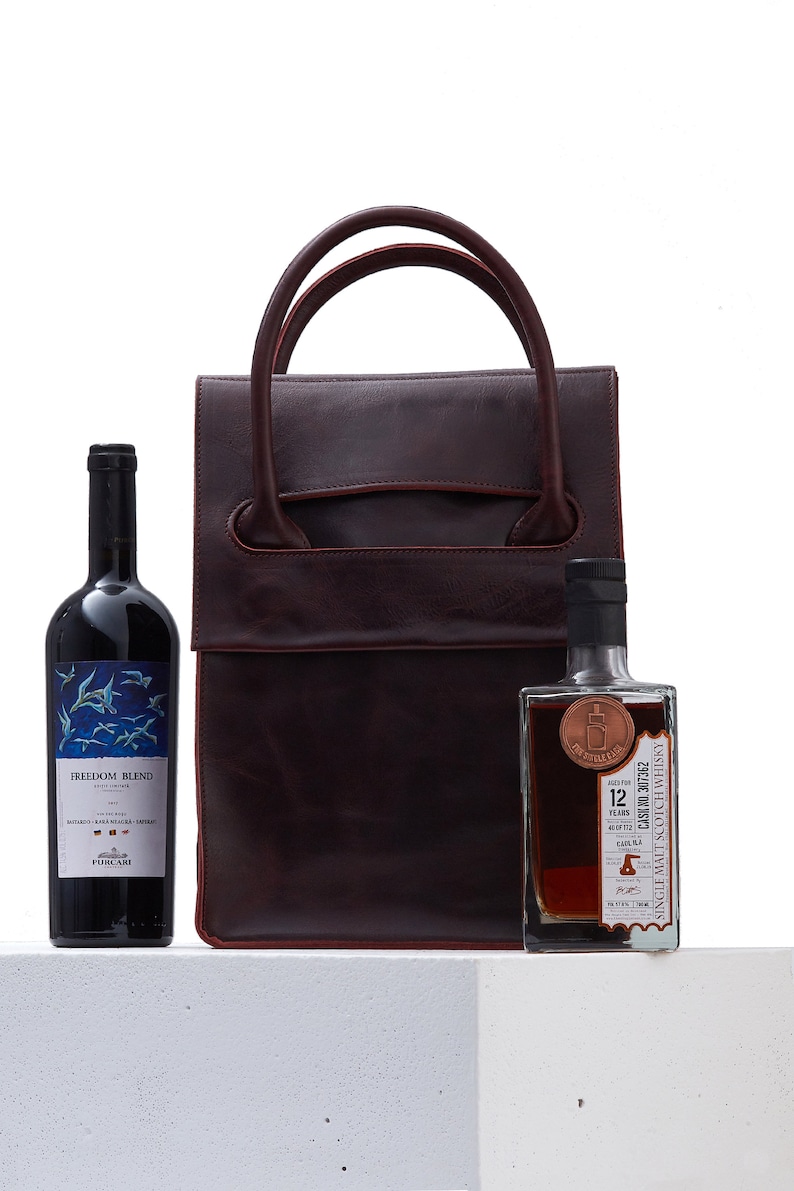Leather Bag for 3 Bottles / Leather Bottle Carrier / Wine and Etsy