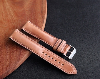 Horween Shell Cordovan watch strap band in Bourbon Wheat Whiskey Tan color / padded leather handmade, / 24 mm,22 mm,20 mm,18 mm custom sized