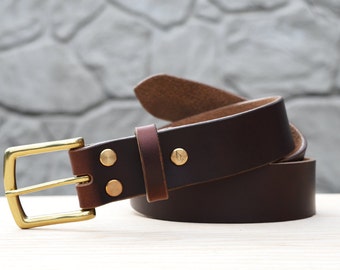 1.5" leather Belt in Burgundy Horween Chromexcel leather, Various buckles, Handmade wide belt