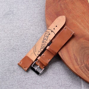 Shell Cordovan One Layer watch strap band in Whiskey Tan Horween leather / 100% handmade / 22 mm, 20 mm, 18 mm, 16 mm, 14 mm, 12 custom image 5