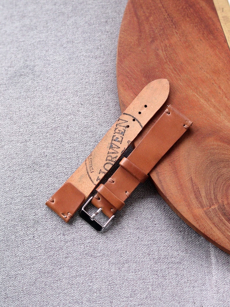 Shell Cordovan One Layer watch strap band in Whiskey Tan Horween leather / 100% handmade / 22 mm, 20 mm, 18 mm, 16 mm, 14 mm, 12 custom image 5