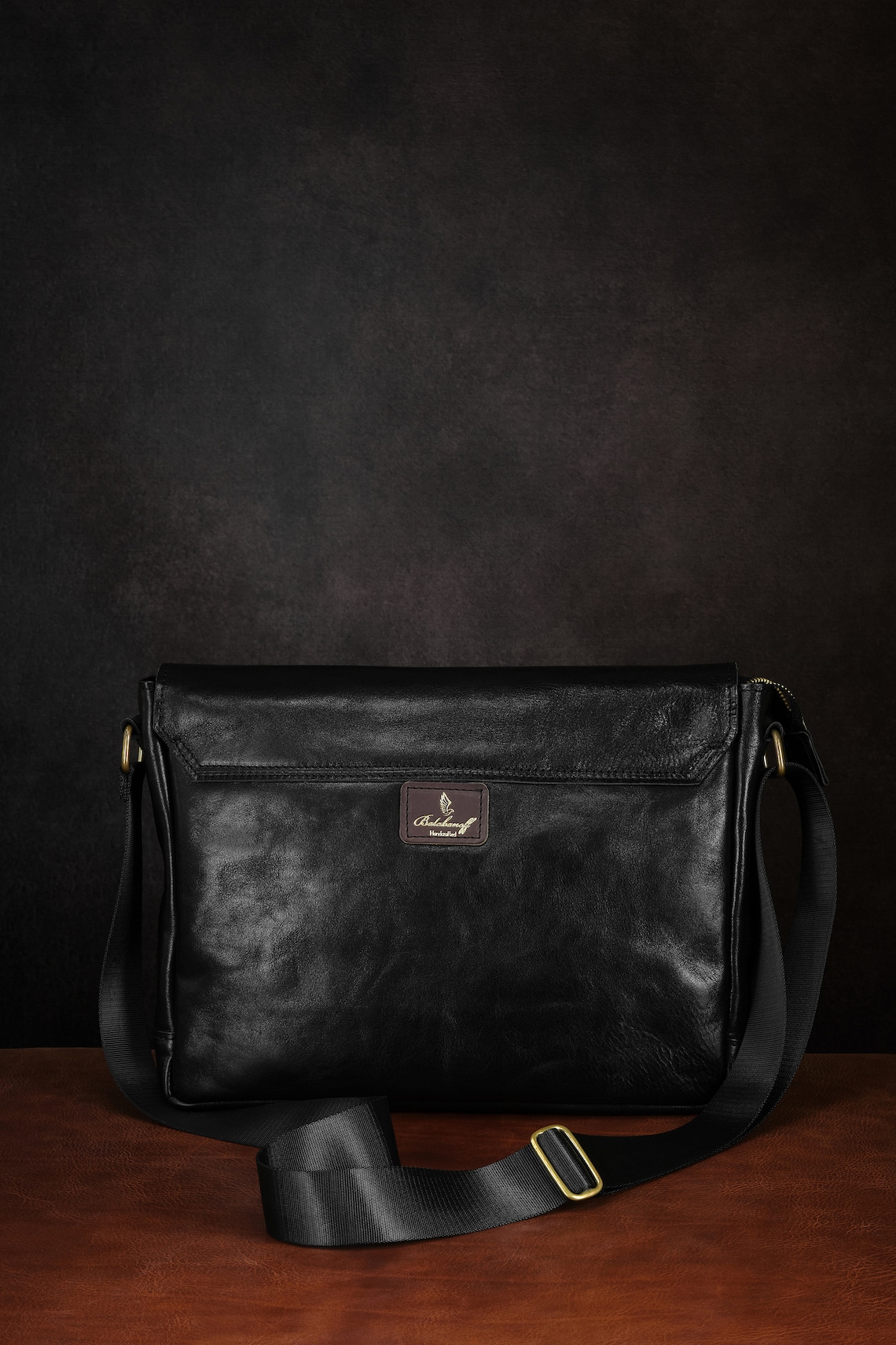 Black Leather Laptop Messenger Bag