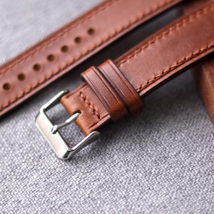 Medium Brown Buttero leather watch strap band, whiskey wheat /100% handmade from full-grain leather / 24 mm, 22 mm, 20 mm, 18 mm custom image 2