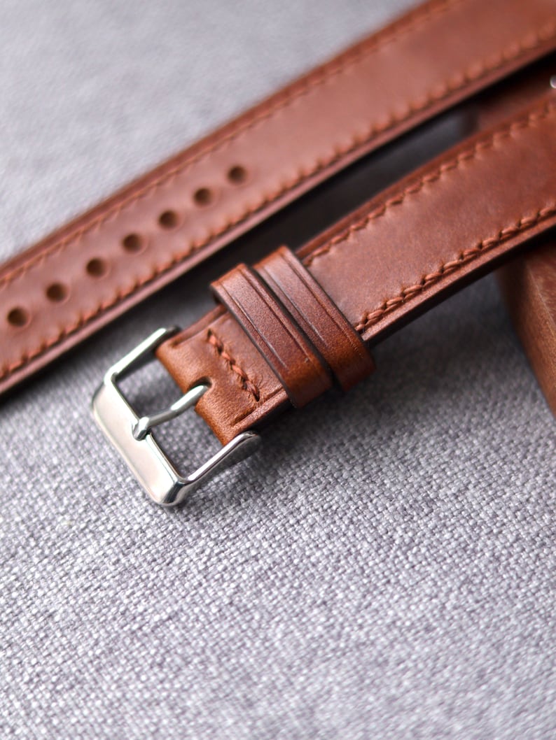 Medium Brown Buttero leather watch strap band, whiskey wheat /100% handmade from full-grain leather / 24 mm, 22 mm, 20 mm, 18 mm custom image 2