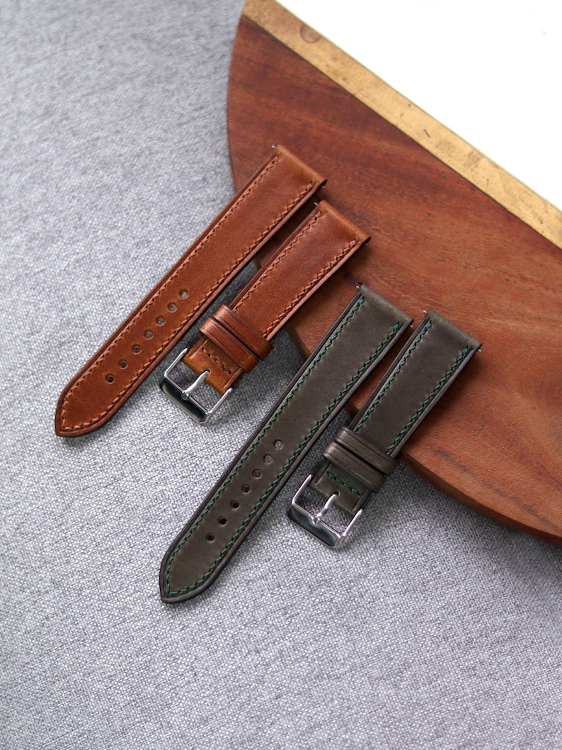 Medium Brown Buttero leather watch strap band, whiskey wheat /100% handmade from full-grain leather / 24 mm, 22 mm, 20 mm, 18 mm custom image 9