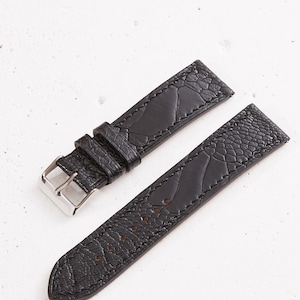 Black Ostrich Legs leather watch strap band /handmade, vegetable tanned natural full-grain lining / 24 mm, 22 mm, 20 mm, 18 mm,  custom