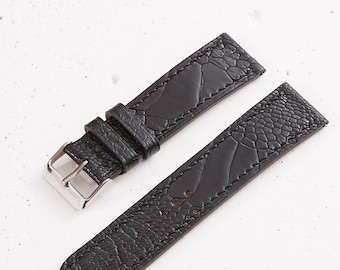 Black Ostrich Legs leather watch strap band /handmade, vegetable tanned natural full-grain lining / 24 mm, 22 mm, 20 mm, 18 mm,  custom