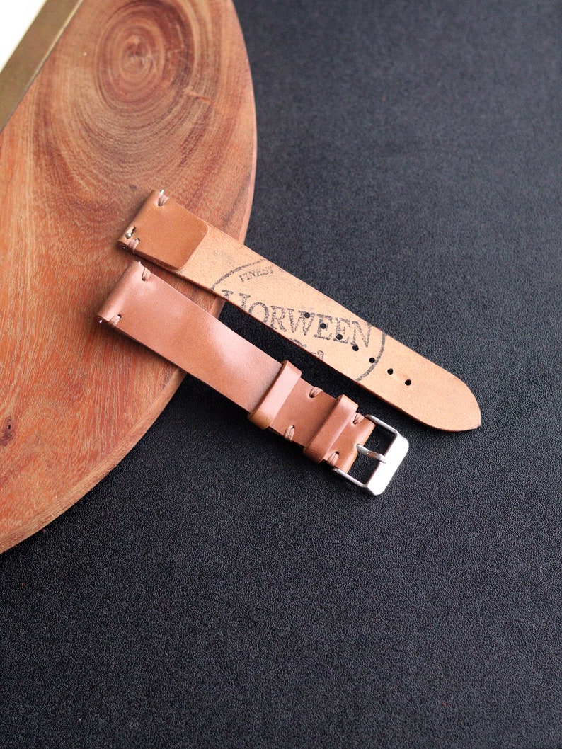 Shell Cordovan One Layer watch strap band in Whiskey Tan Horween leather / 100% handmade / 22 mm, 20 mm, 18 mm, 16 mm, 14 mm, 12 custom image 1