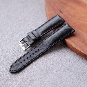Black Epsom leather watch strap band / 100% handmade from premium Italian leather  / 24 mm, 22 mm, 20 mm, 18 mm custom sized
