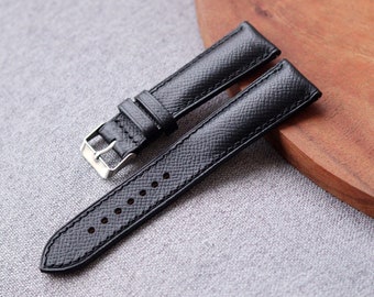 Black Epsom leather watch strap band / 100% handmade from premium Italian leather  / 24 mm, 22 mm, 20 mm, 18 mm custom sized