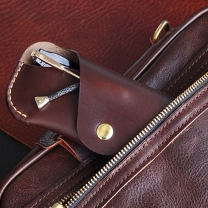 Brown Horween Leather Glasses Case made from full-grain premium Chromexcel leather / Eyewear Sleeve / Slim simple Sunglasses Cover, Sky