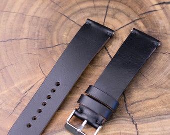 Horween watch strap band in Black Chromexcel leather / 100% handmade /single layer leather strap / 22 mm, 20 mm, 18 mm, 16 mm, 14, 12 custom