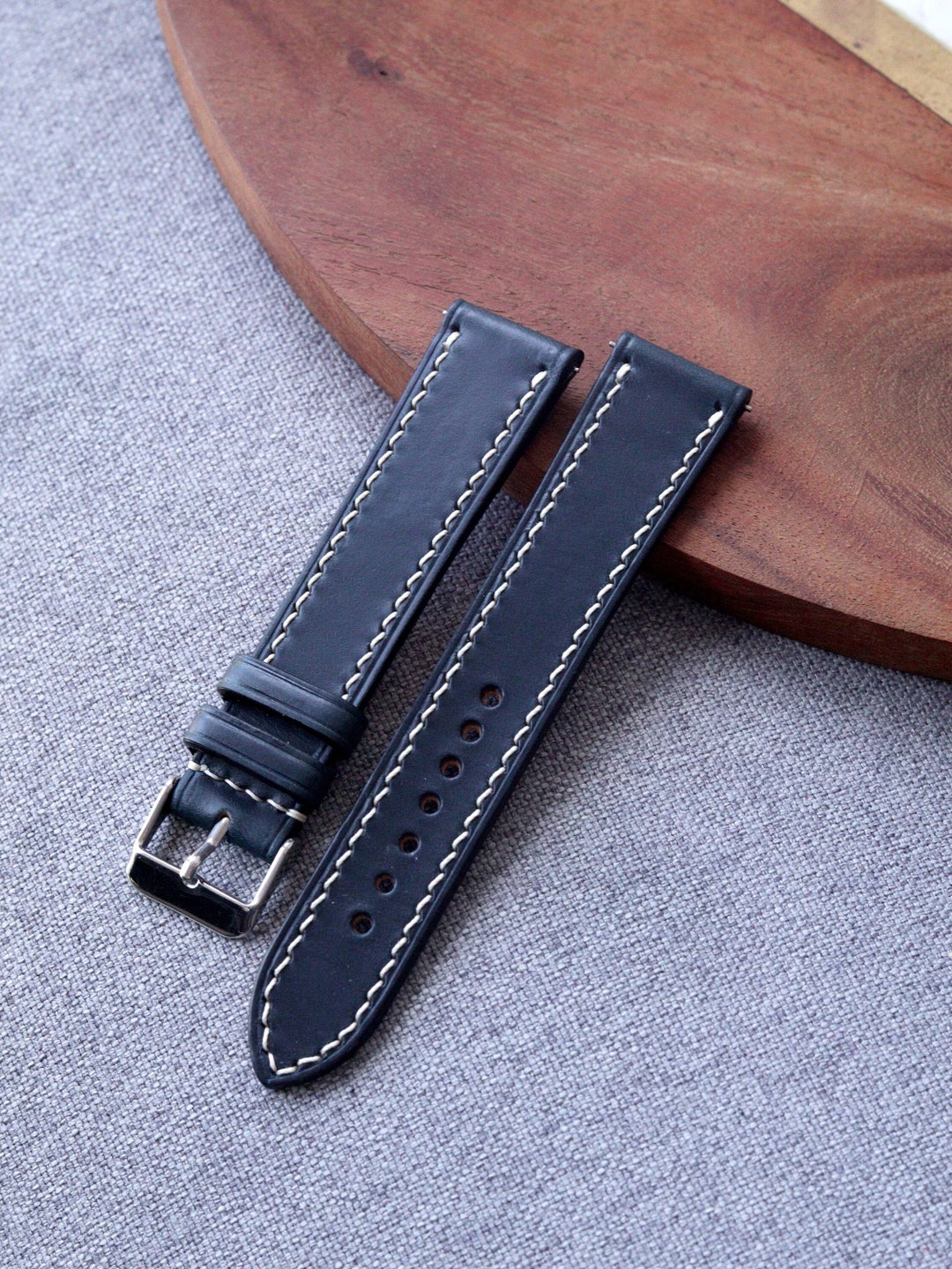 Navy blue Horween Chromexcel leather watch strap band 100% Etsy 日本