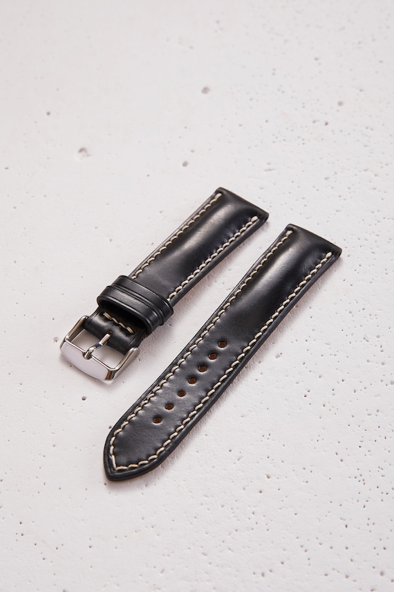 Black shell cordovan watch strap discount