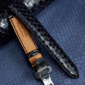 Navy python watch strap band real leather / handmade from real snake skin woman and men's strap / 22 mm, 20 mm, 18 mm, 16 mm, 14 mm, 12 mm image 4