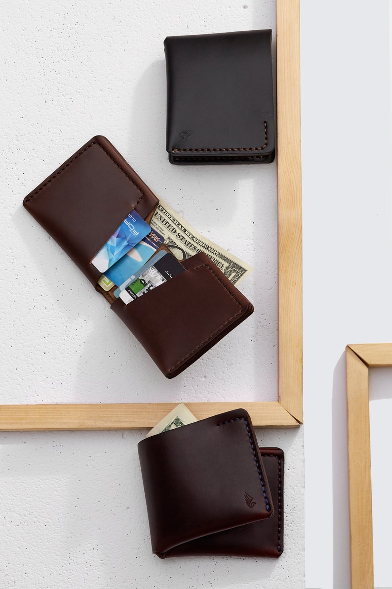 Cartera de piel Horween en Chromexcel burdeos / Billetera plegable para hombre, regalo para él / Cartera minimalista elaborada a partir de una sola pieza de piel Arpa imagen 9