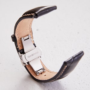 Black Alligator watch strap band / 100% handmade from alligator leather with great pattern / 22 mm, 20 mm, 18 mm, 16 mm, 14 mm, 12 custom image 4