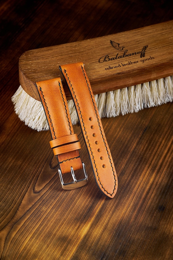 Orange Leather Watch Strap Band / Burnt Orange Color, Sewn  display picture 1