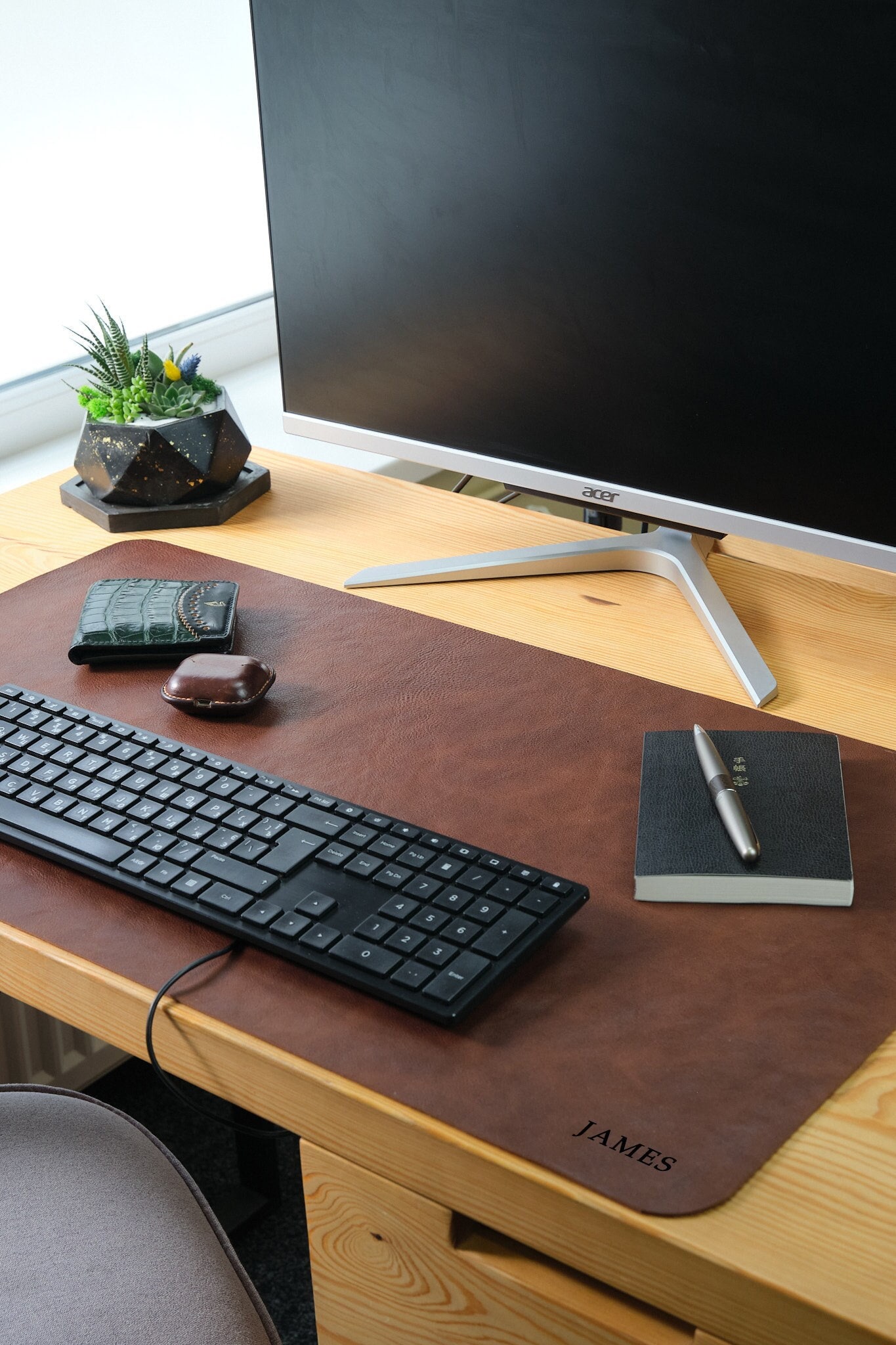 Personalized Leather Desk Mat Chestnut Brown, Full-grain Leather ...