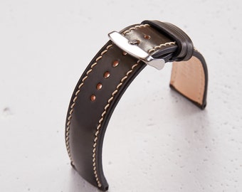 Correa de reloj Brown Shell Cordovan / acolchada, hecha a mano con cuero de grano completo Horween / 24 mm, 22 mm, 20 mm, 18 mm de tamaño personalizado