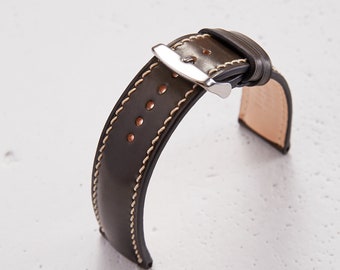 Brown Shell Cordovan watch strap band / padded handmade made from Horween full-grain leather / 24 mm, 22 mm, 20 mm, 18 mm custom sized