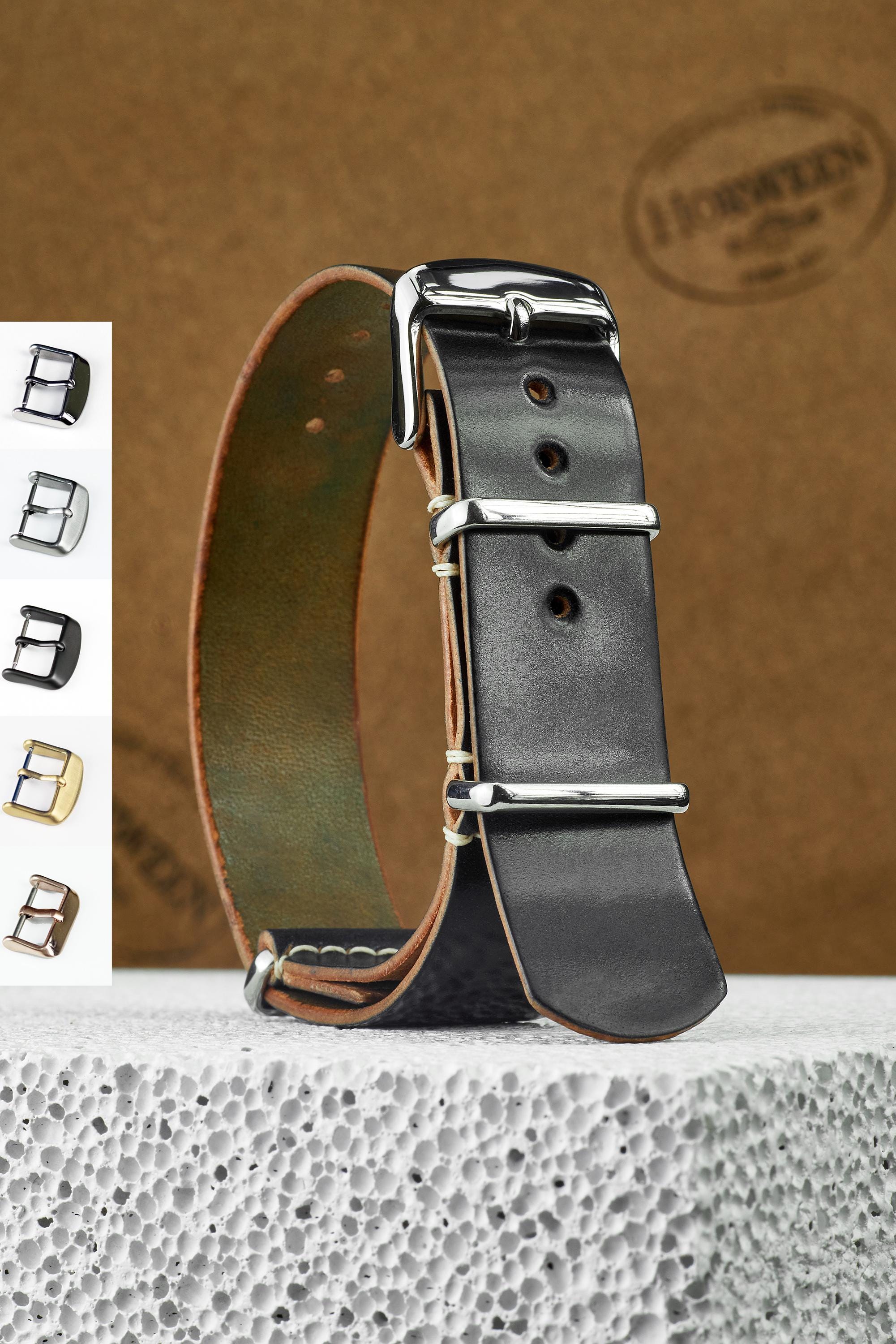 Bracelet NATO Cordovan Shell Cuir Cordovan noir Horween Une piece en un seul passage 16 18 20 22 mm Laiton massif bronze noir brosse Etsy France