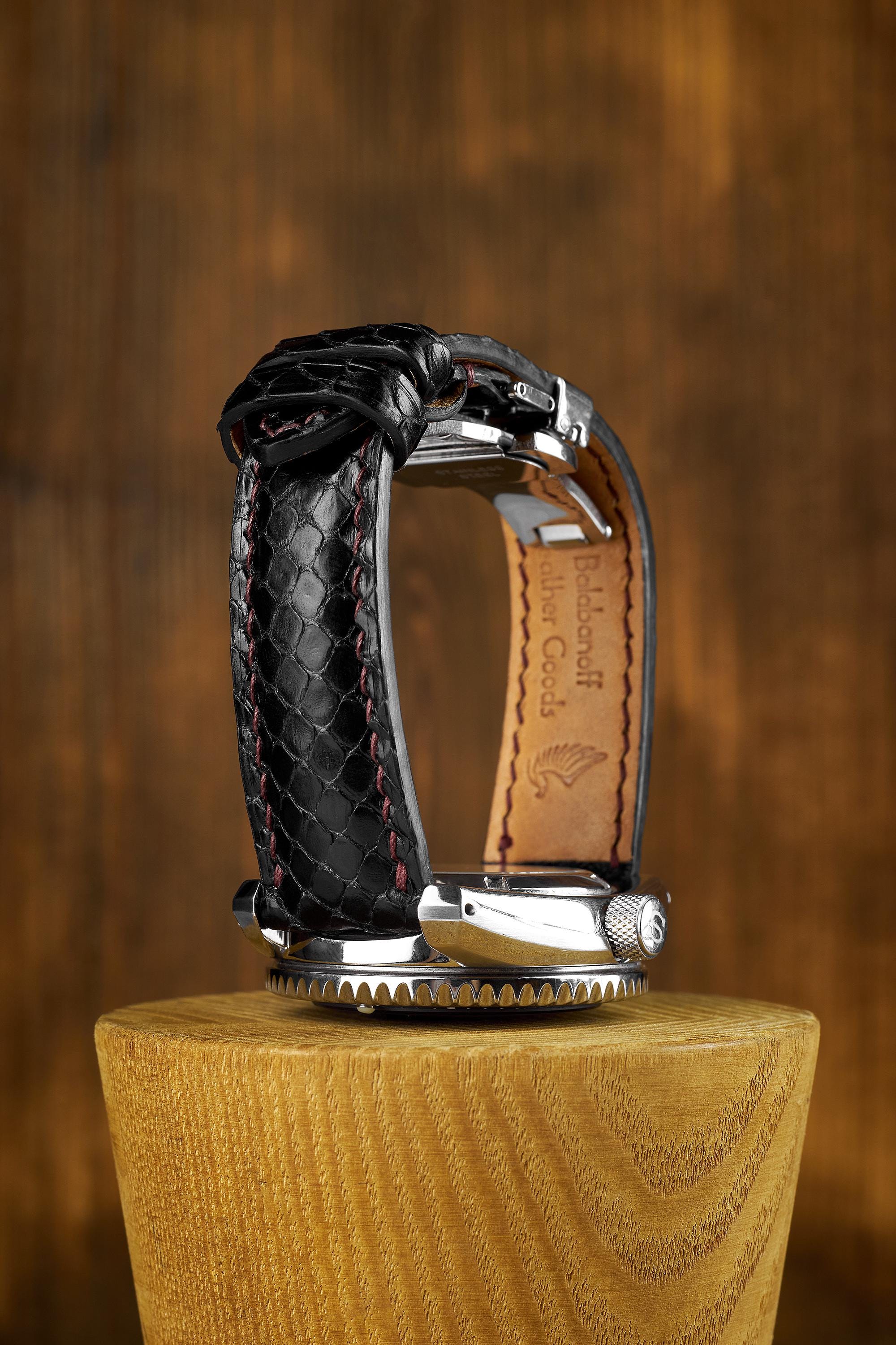 Black Snake Watch Strap Band / Python Leather Band Textured Exotic
