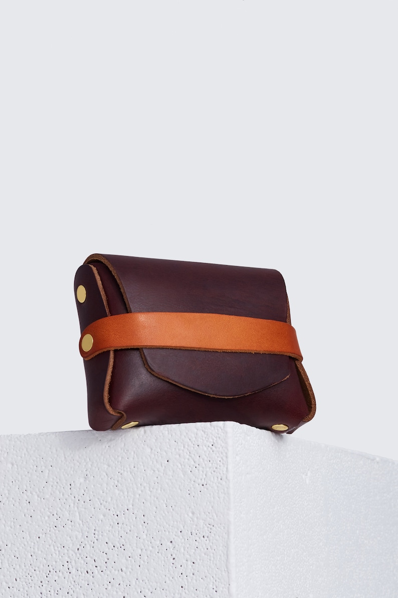 Cartera pequeña de cuero Horween / Estuche burdeos para cualquier cosa / estuche, billetera de bolsillo frontal, monedero / billetera de cuero sin costuras, Era imagen 1
