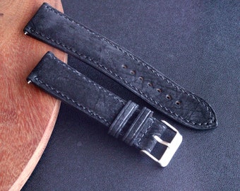 Hippopotamus leather watch strap band in Black, leather of ethically sourced Hippo / 24 mm, 22 mm, 20 mm, 18 mm,  custom sized,exotic