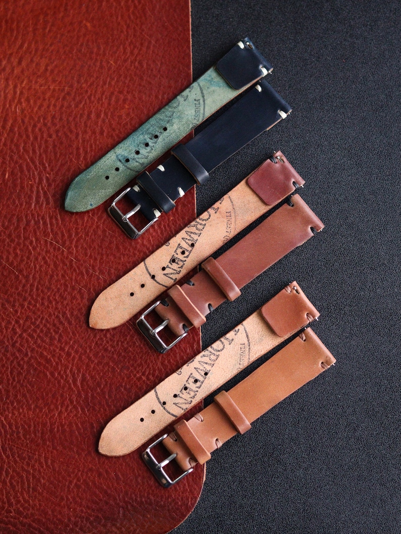 Shell Cordovan One Layer watch strap band in Whiskey Tan Horween leather / 100% handmade / 22 mm, 20 mm, 18 mm, 16 mm, 14 mm, 12 custom image 8