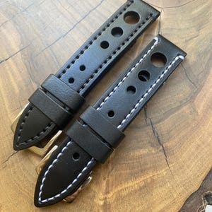 Black Panerai styled straps, 22-22 mm, thick heavy straps, hand made, sewn with thick thread