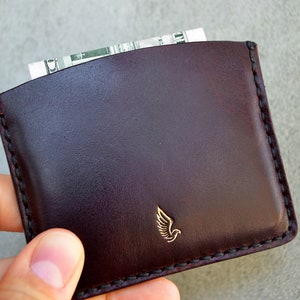 Cartera de cuero Horween para 6 tarjetas con efectivo en Chromexcel burdeos / Tarjetero con efectivo / Tarjetero delgado / Cartera Horween hecha a mano, Bolsillo