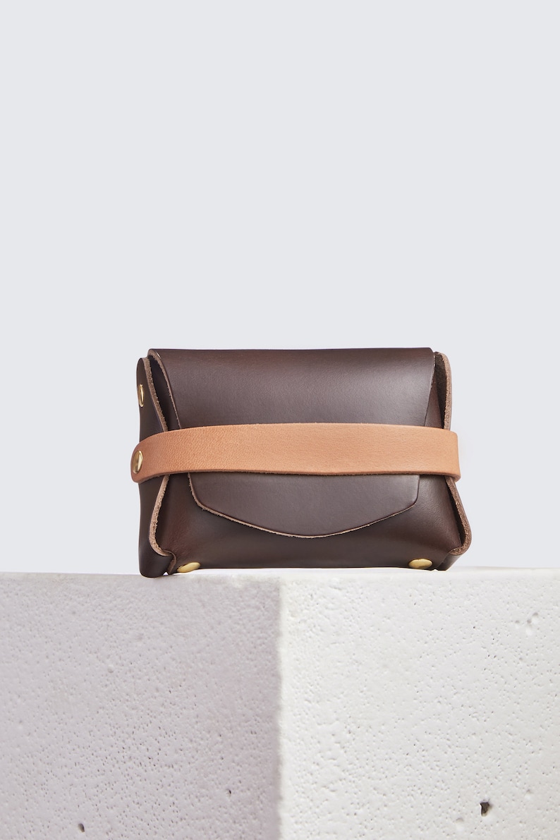 Cartera de cuero Horween para cualquier cosa / Estuche/bolsa pequeña de cuero Chromexcel marrón, billetera de bolsillo frontal, billetera de cuero sin costuras/monedero, Era imagen 1