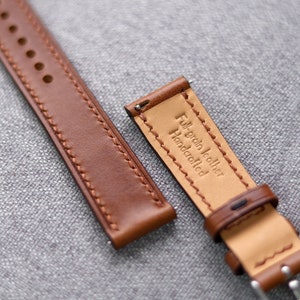 Medium Brown Buttero leather watch strap band, whiskey wheat /100% handmade from full-grain leather / 24 mm, 22 mm, 20 mm, 18 mm custom image 3