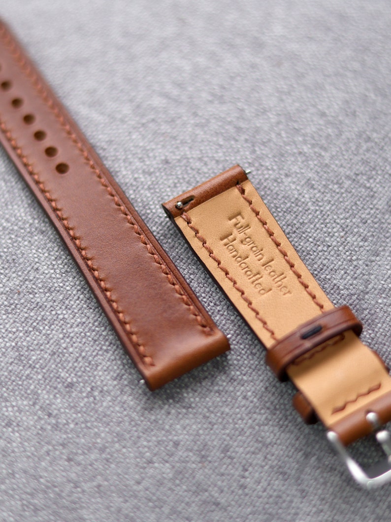 Medium Brown Buttero leather watch strap band, whiskey wheat /100% handmade from full-grain leather / 24 mm, 22 mm, 20 mm, 18 mm custom image 3