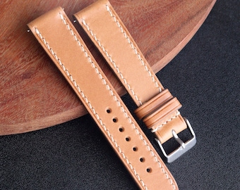 Tan Buttero leather watch strap band, light brown wheat bisquit /100% handmade from full-grain leather / 24 mm, 22 mm, 20 mm, 18 mm custom