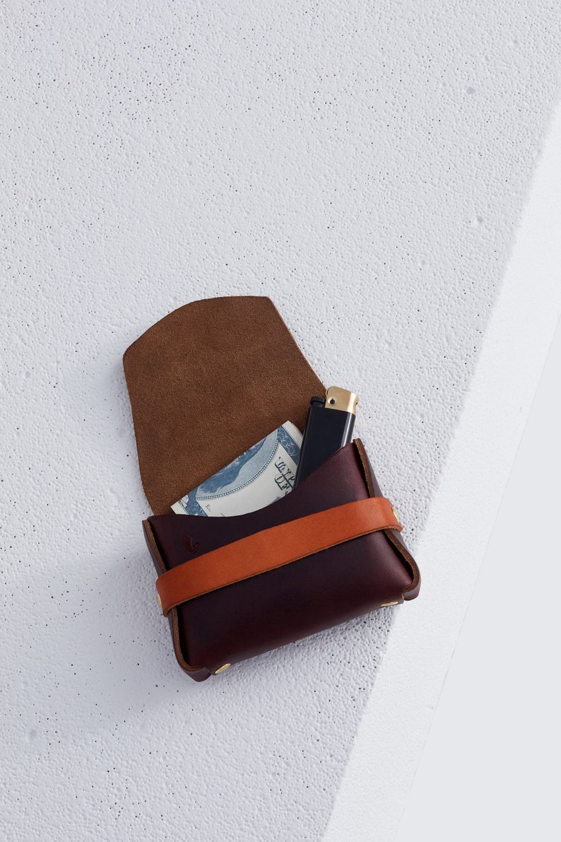 Cartera pequeña de cuero Horween / Estuche burdeos para cualquier cosa / estuche, billetera de bolsillo frontal, monedero / billetera de cuero sin costuras, Era imagen 4