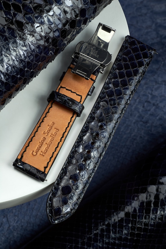 Python Wristband Leather Watch 2007年製　新品 Navy Python Watch Strap Band Real Leather / Handmade From Real