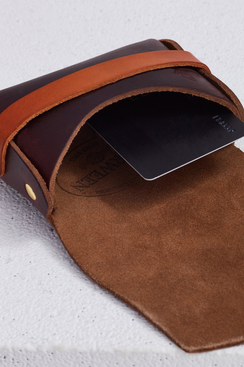 Cartera pequeña de cuero Horween / Estuche burdeos para cualquier cosa / estuche, billetera de bolsillo frontal, monedero / billetera de cuero sin costuras, Era imagen 6