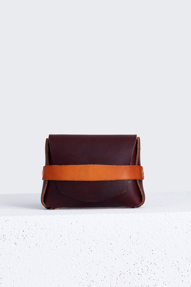 Cartera pequeña de cuero Horween / Estuche burdeos para cualquier cosa / estuche, billetera de bolsillo frontal, monedero / billetera de cuero sin costuras, Era imagen 3