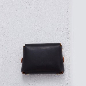 Cartera Horween negra personalizada / Estuche/bolsa pequeña de cuero Chromexcel, billetera de bolsillo frontal, monedero/billetera de cuero sin costuras, Era imagen 8