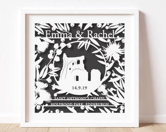 Wedding Paper Cut Personalised Unframed Print Venue