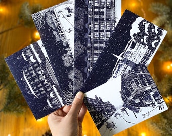 Glasgow Christmas Cards Illustrated Festive Pack of 5 Designs, Handmade in Glasgow, Scotland.