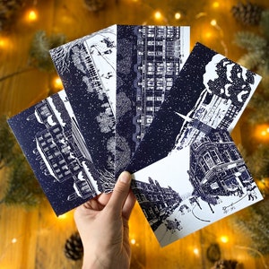Glasgow Christmas Cards Illustrated Festive Pack of 5 Designs, Handmade in Glasgow, Scotland. image 1