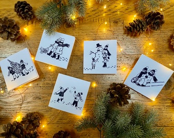 Glasgow People Christmas Cards Illustrated Festive Pack of 5 Designs, Handmade in Glasgow, Scotland.