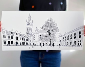 Glasgow 'Glasgow Loves to Learn' University Quadrangle 20cmx 40cm Giclee Illustration Print