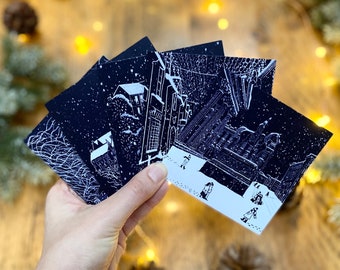 Glasgow Christmas Cards Illustrated Festive Pack of 5 Designs, Handmade in Glasgow, Scotland.