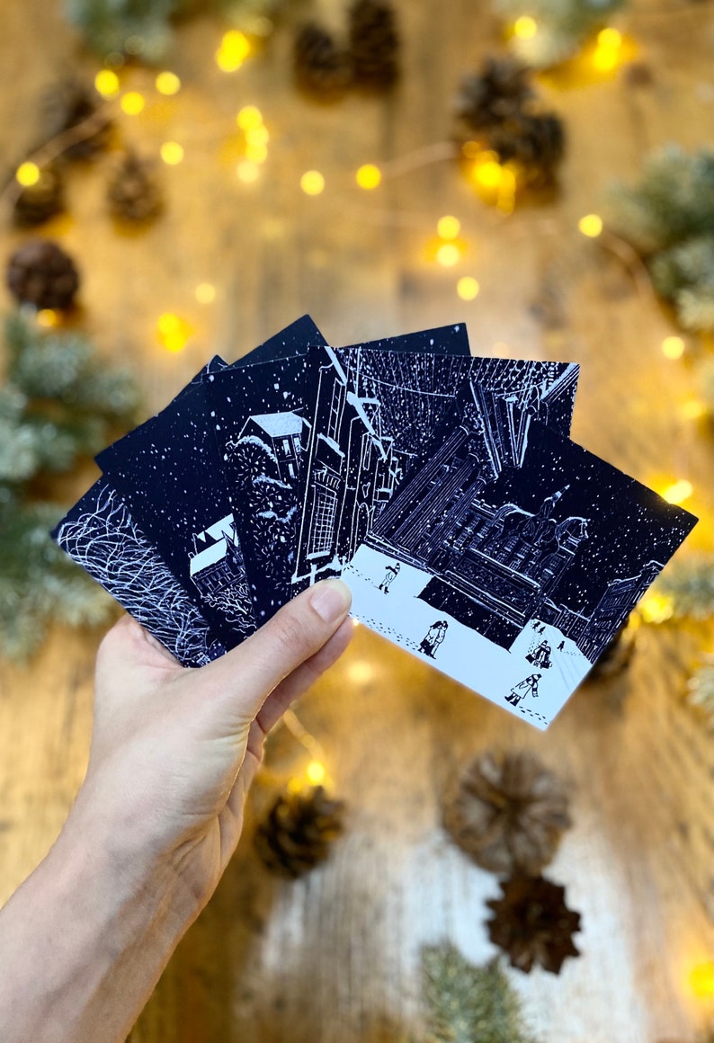 Glasgow Christmas Cards Illustrated Festive Pack of 5 Designs, Handmade in Glasgow, Scotland. image 1