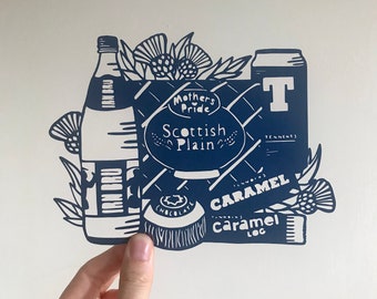 Glasgow 'Scottish Scran' Scottish Food and Drink Paper Cut Print, Made in Scotland